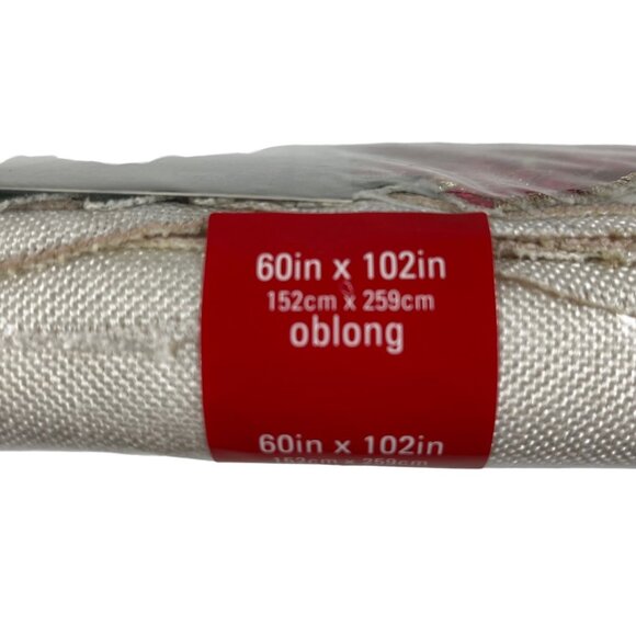 Holiday Christmas Elrene Poinsettia Cut Work Fabric Tablecloth 60" x 102" Oblong - Picture 6 of 8